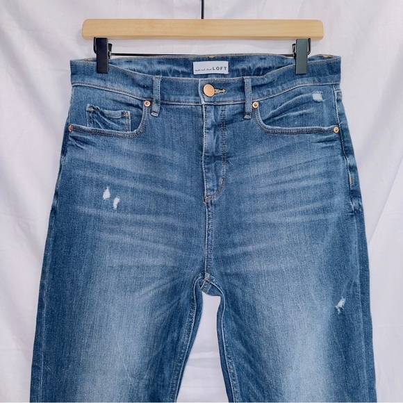 LOFT Dark Wash Denim High Rise Straight Leg Cropped Jean size 6/26 - Picture 3 of 7